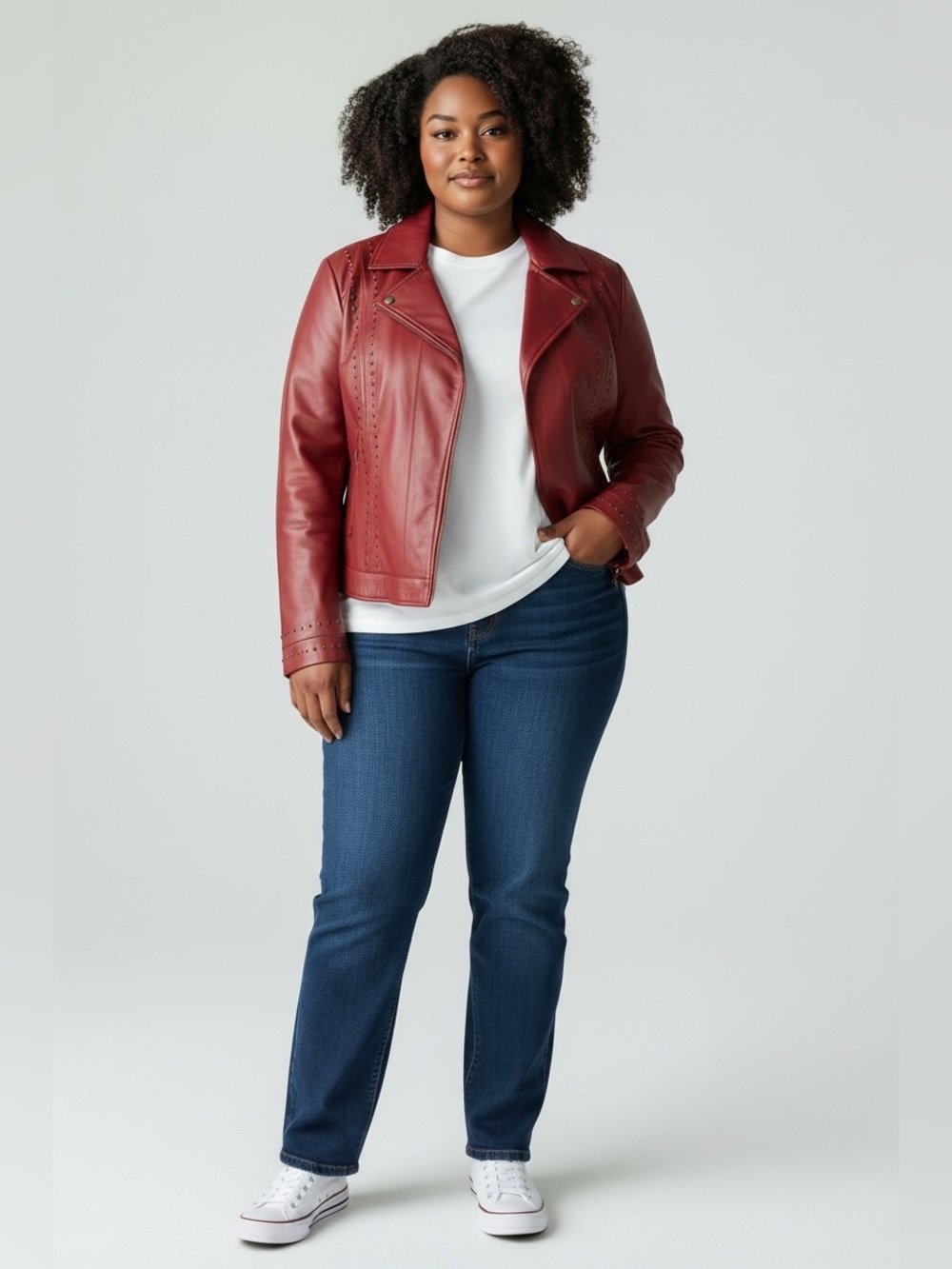 JohnPaulRichard Red Genuine Lamb Leather Moto Jacket